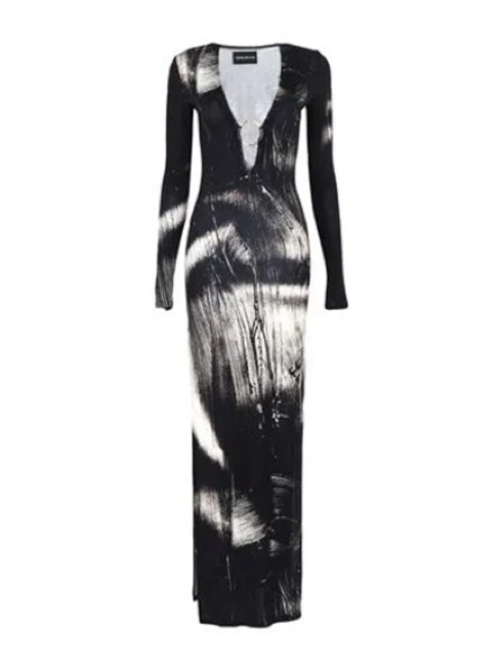 Louisa Ballou Black & White Brushstroke Long-Sleeve Maxi Dress